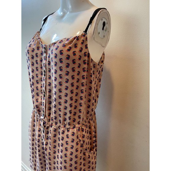 Rachel Rachel Roy Women Patterned Romper Adjustable Straps Front Button Tan SZ L - Picture 4 of 8